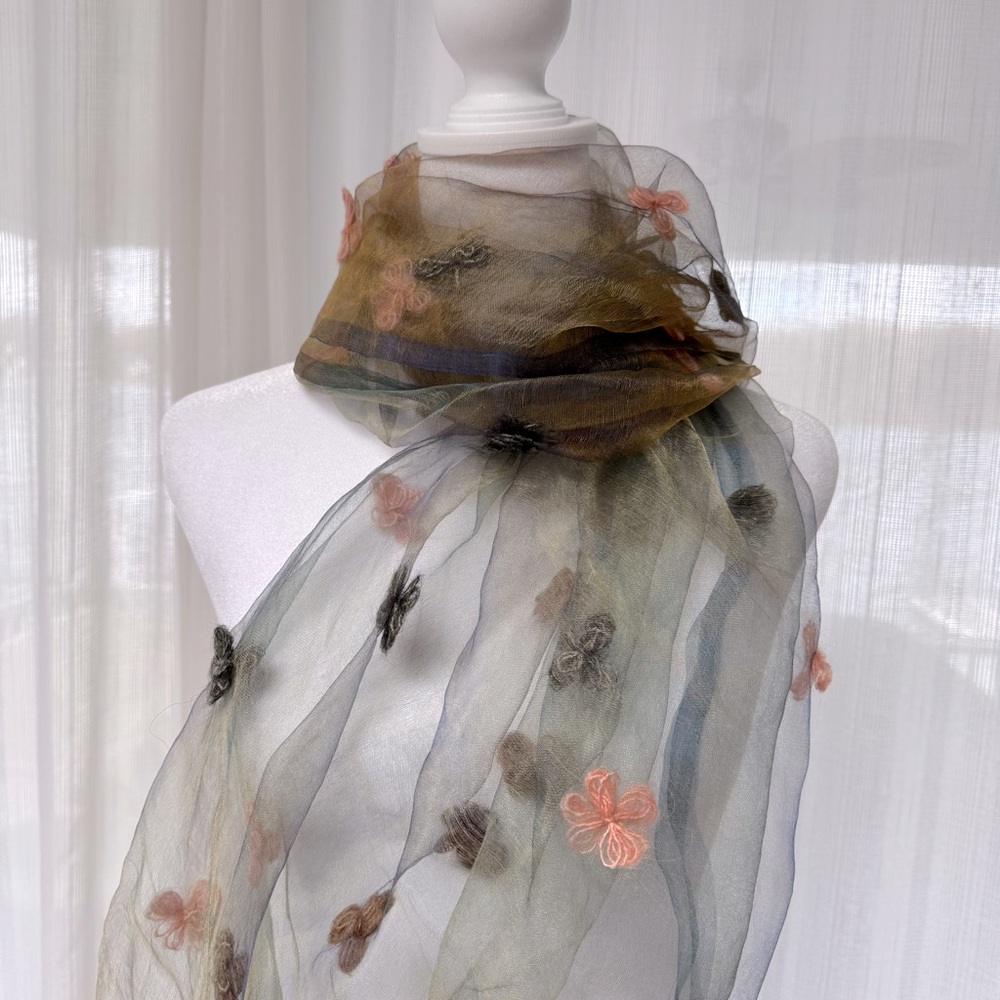 Hand made sheer wrap with flowers. Indigo Handloom. Never worn!